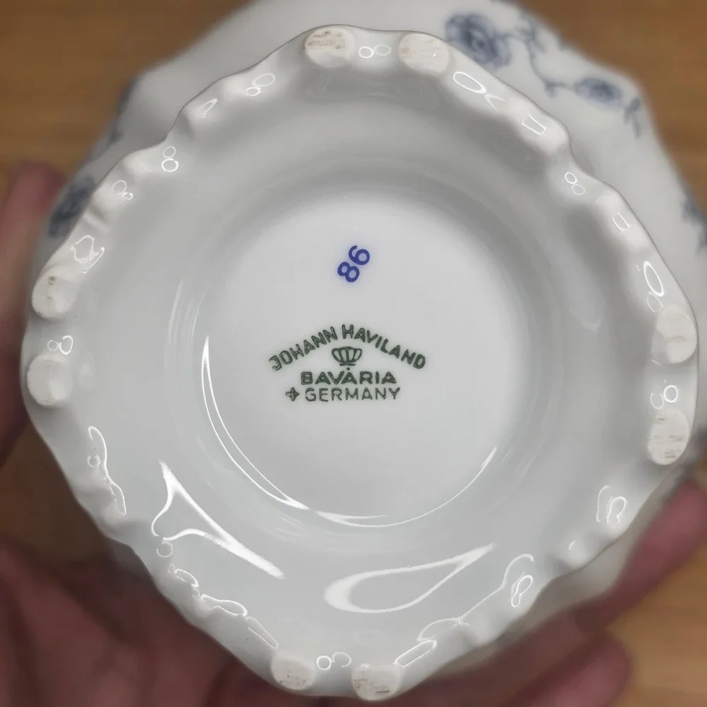 Johann Haviland Bavaria Germany Blue Garland Creamer and Lidded Sugar Bowl Set